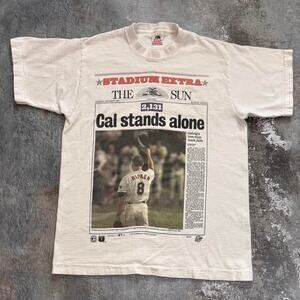 Vintage 90s Baltimore Orioles Cal Ripken JR T Shirt Cal Stands Alone Size Medium
